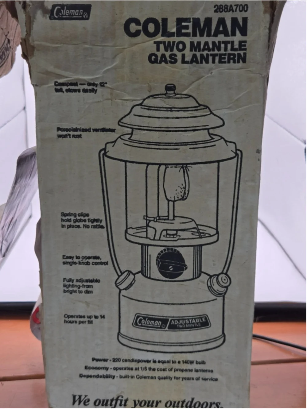 Vintage Coleman Two Mantle Gas Lantern Green Camping Light Box 288A700